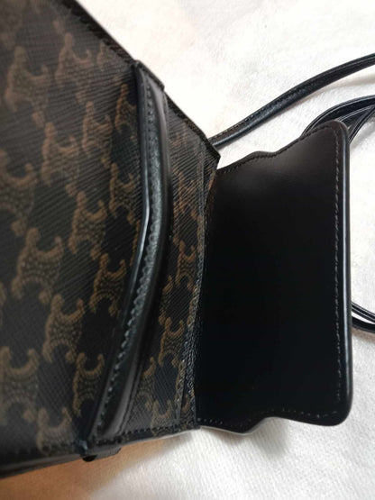 Celine Triomphe Phone Flap Pouch Black-Brown