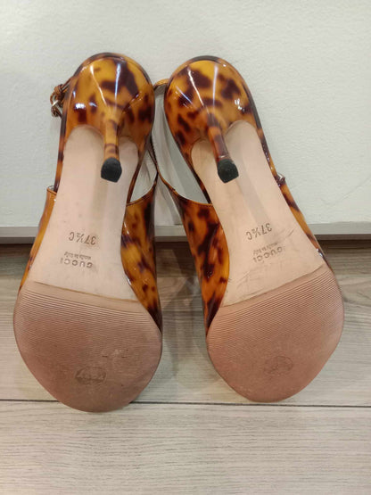Gucci Two-Toned Patent Animal Print Heels Sandals