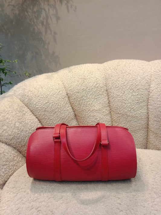 Louis Vuitton Soufflot Epi Pochette Shoulder Barrel Bag Leather Castilean Red