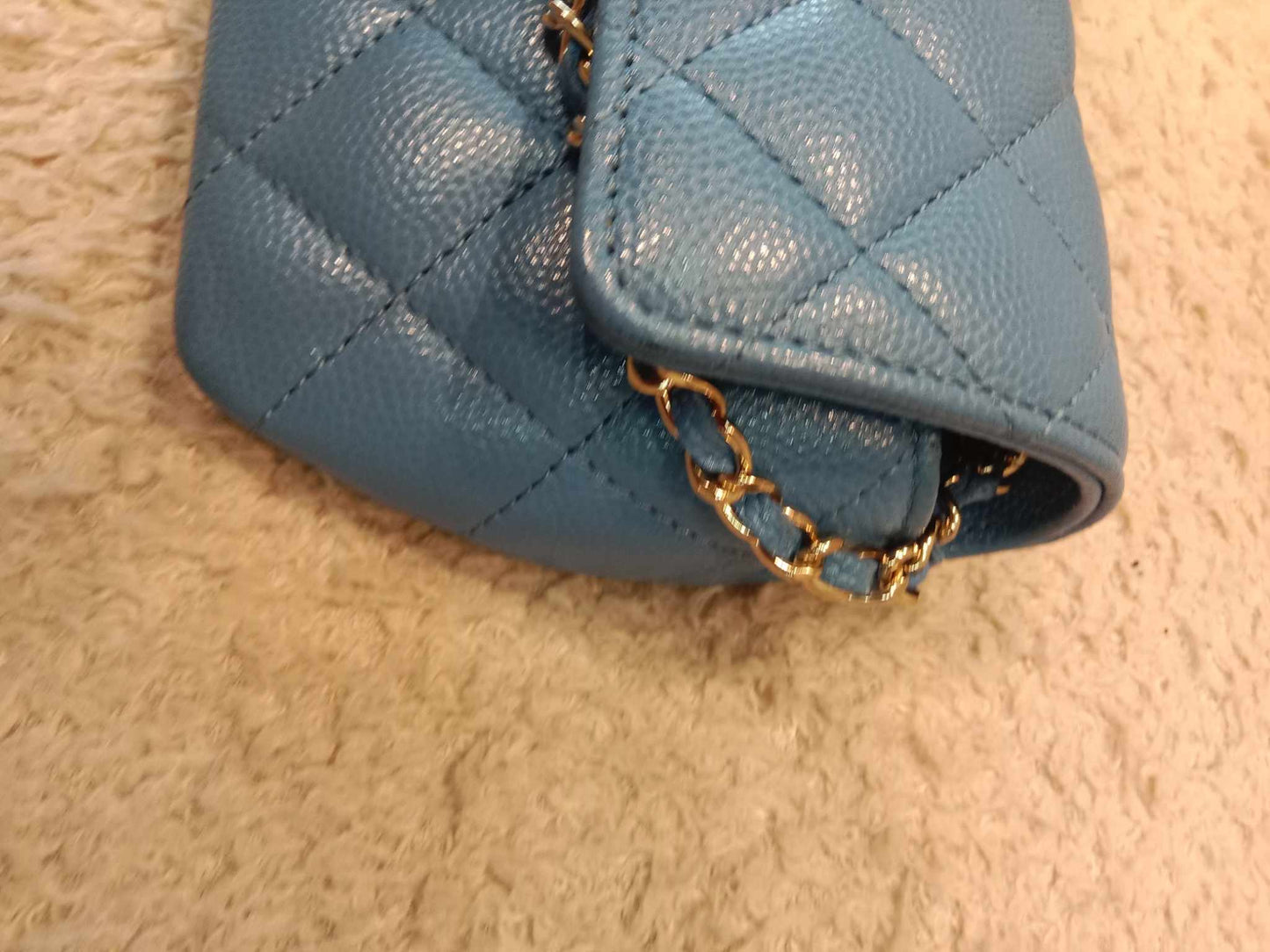 Chanel Classic Case Blue Quilted Caviar with Chain Series 31