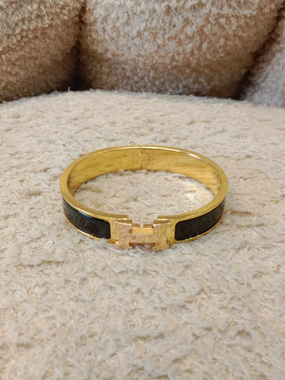 Hermes H Clic Noir Bangle Bracelet Gold Tone GM