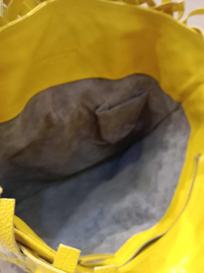 Bottega Veneta Paille Sfrangiato Aquatre Fringe Intrecciato Nappa Large Tote Yellow