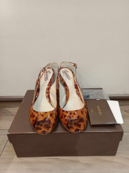 Gucci Two-Toned Patent Animal Print Heels Sandals