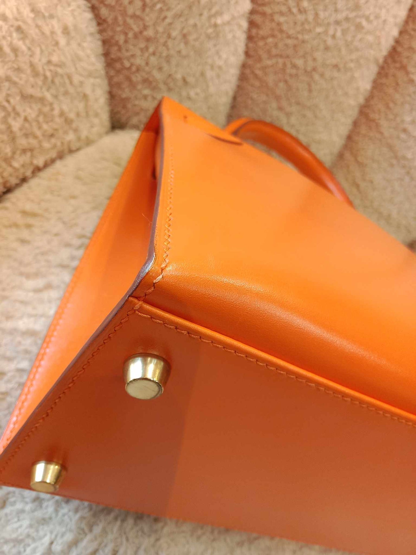 Hermes Kelly 28 Boxcalf Poppy Orange Stamp F Square