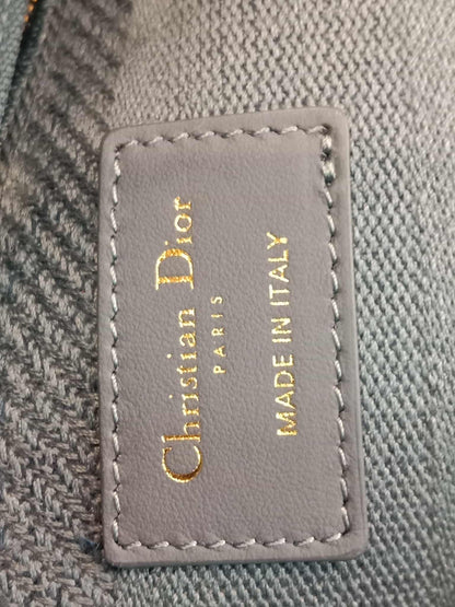 Dior Canvas Embroidered Cannage Medium Lady D-Lite Denim Blue