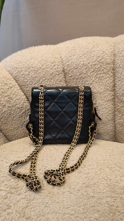 Chanel Square Flap Backpack Lambskin Microchipped