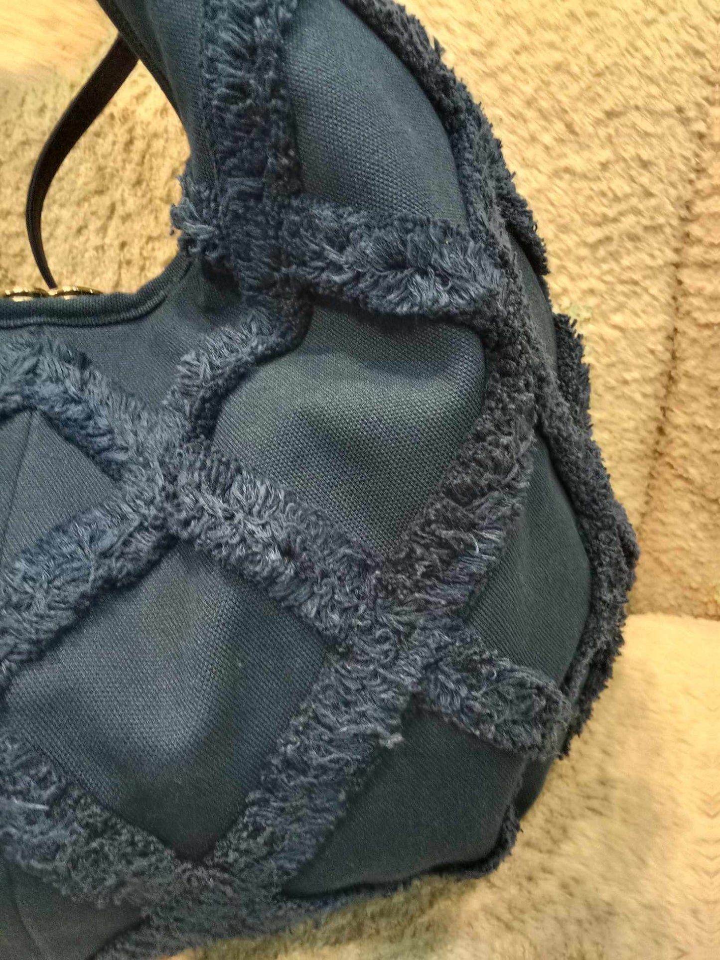 Chanel Cotton Canvas Large CC Embrace Hobo Navy Blue Bag