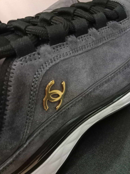 Chanel Suede Calfskin Grosgrain CC Sneakers Size 37