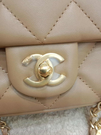 Chanel Seasonal Flap Heart Charms Beige Microchipped