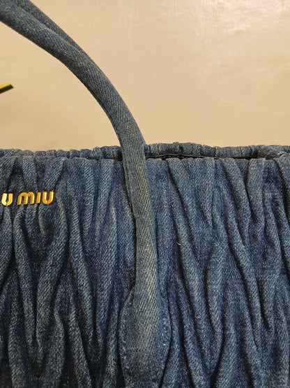 Miu Miu Matelasse Denim Tote Blue