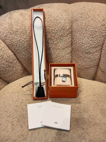 Hermes Stainless Steel Diamond 16mm Kelly Quartz Watch
