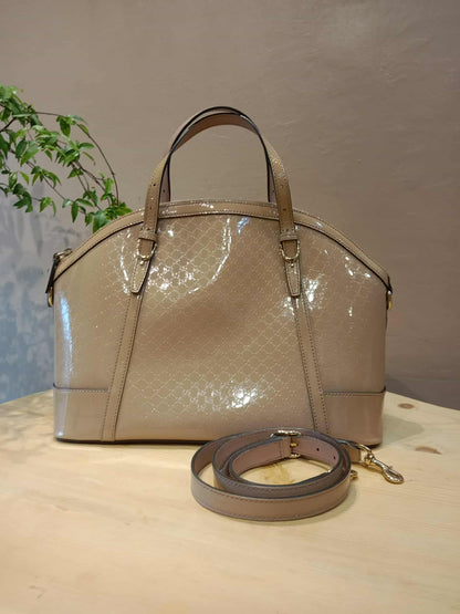 Gucci Beige Microguccissima Nice Patent Leather Satchel Bag