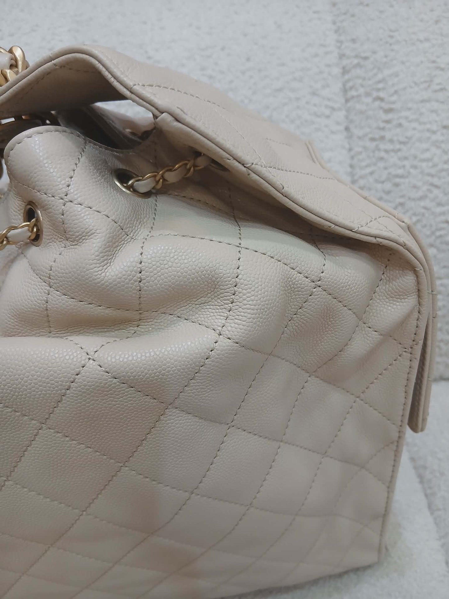 Chanel 25 Beige Caviar Medium Microchipped