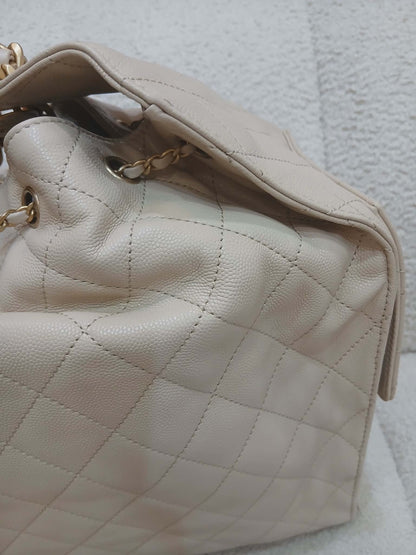 Chanel 25 Beige Caviar Medium Microchipped