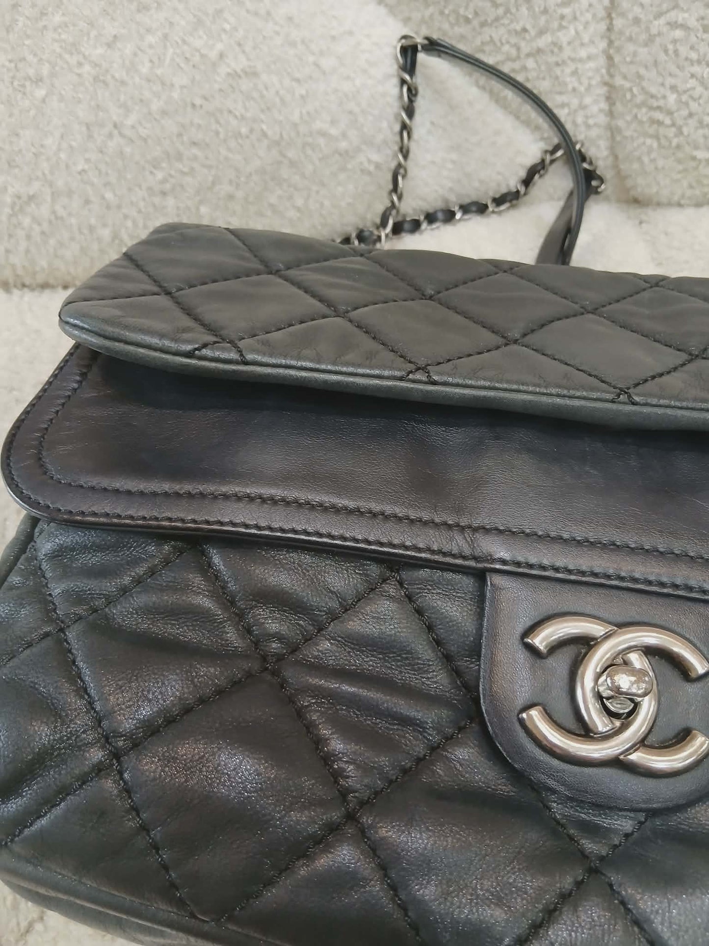 Chanel Square Double Flap Lambskin Dark Gray Series 15