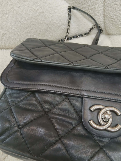 Chanel Square Double Flap Lambskin Dark Gray Series 15