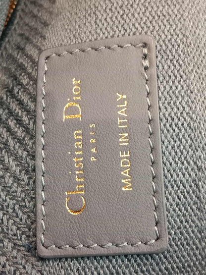 Dior Canvas Embroidered Cannage Medium Lady D-Lite Denim Blue
