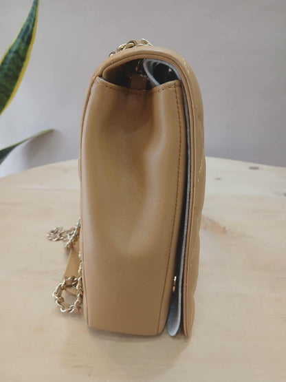 Chanel Diamond CC Chain Brown Caramel Lambskin Flap Bag Series 18