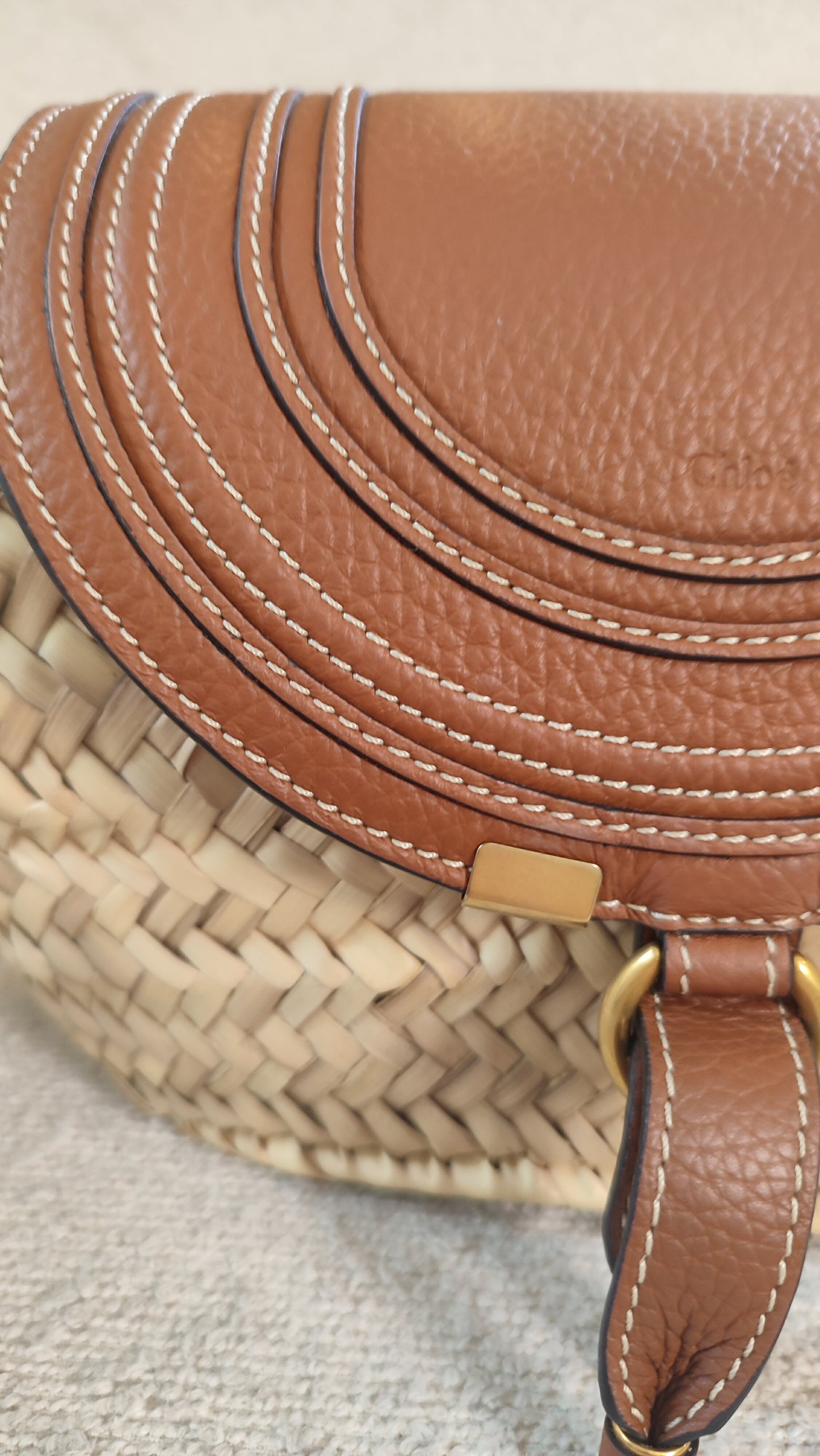 Chloe Marcie Small Raffia Basket Brown Bag