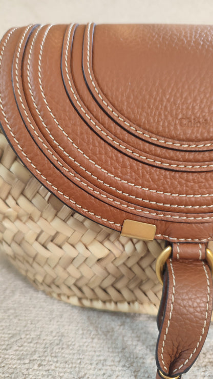 Chloe Marcie Small Raffia Basket Brown Bag