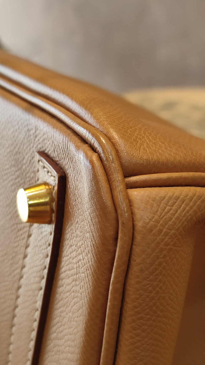 Hermes Birkin 30 Bicolor Gold/Biscuit Epsom Stamp G Square 2003 GHW
