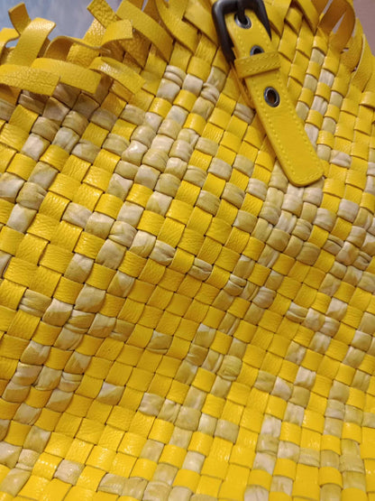 Bottega Veneta Paille Sfrangiato Aquatre Fringe Intrecciato Nappa Large Tote Yellow