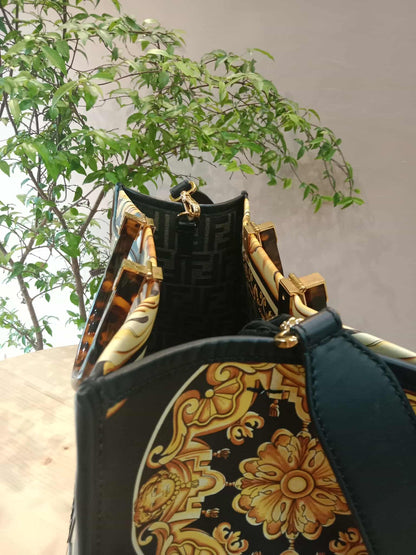 Fendi x Versace Fendace Baroque Print Sunshine Shopper Tote Satchel