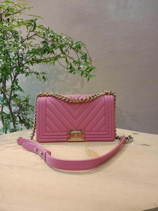 Chanel Leboy Old Medium Pink Chevron Caviar Series 29