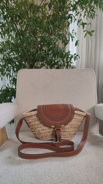 Chloe Marcie Small Raffia Basket Brown Bag