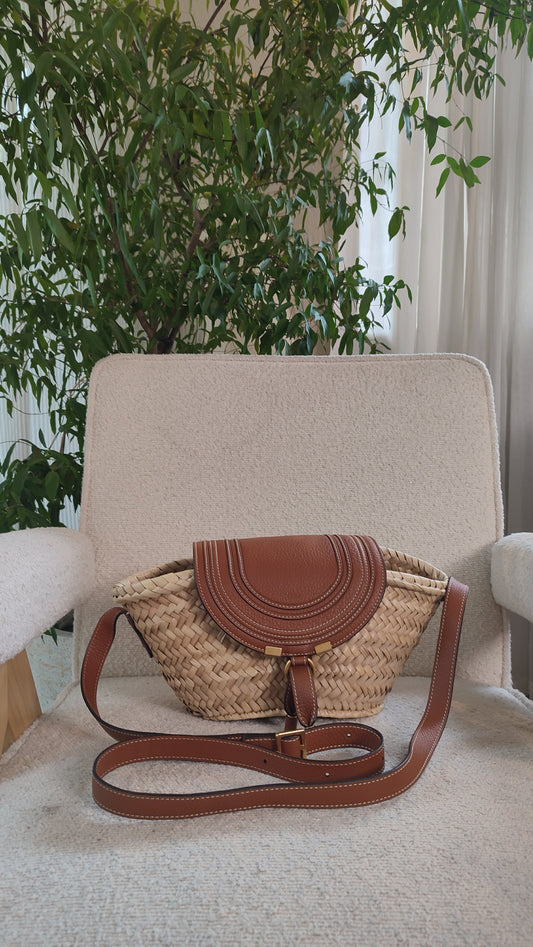 Chloe Marcie Small Raffia Basket Brown Bag