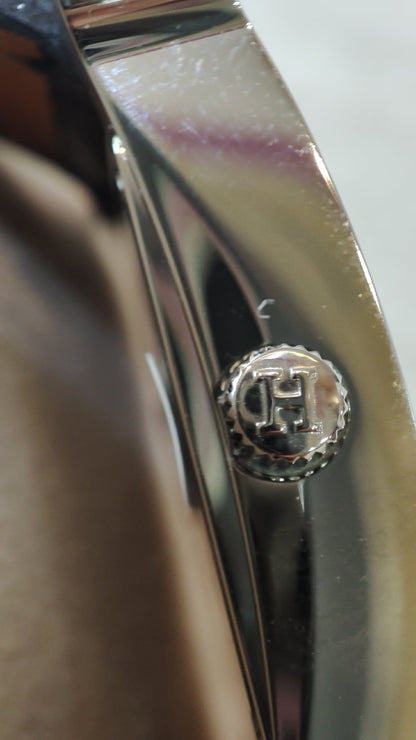 Hermes H Watch Noir Croc Leather Strap