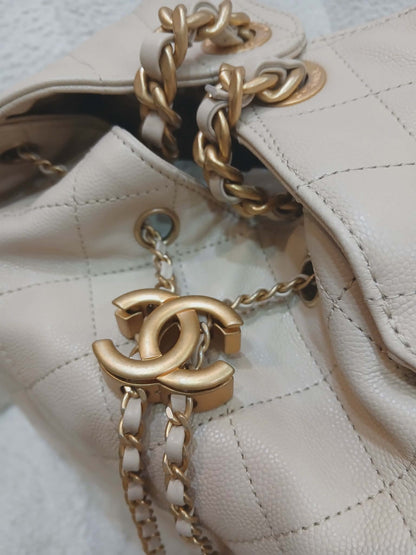 Chanel 25 Beige Caviar Medium Microchipped
