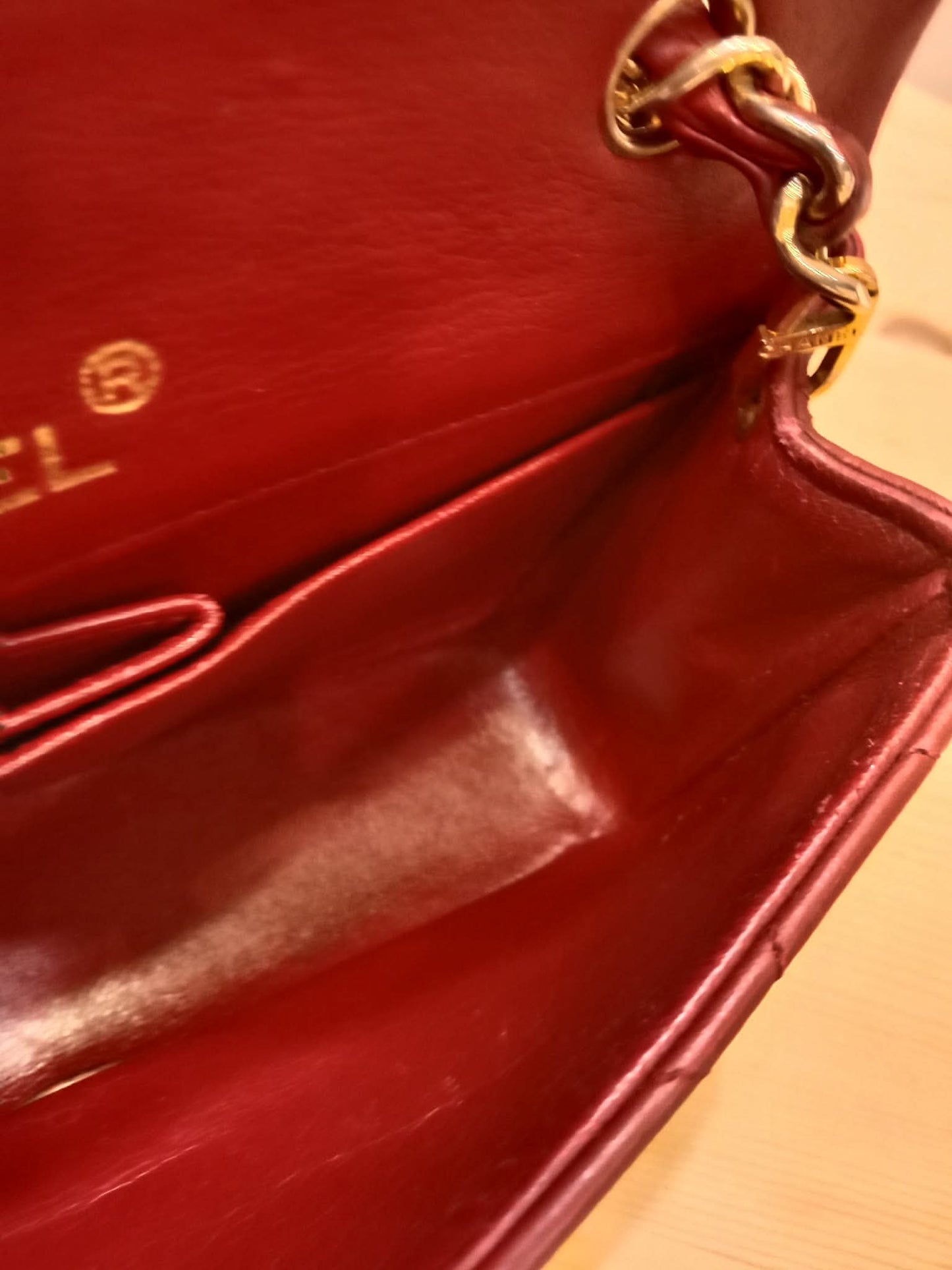 Chanel Red Matelasse Lambskin Chain Flap Shoulder Bag Series 1