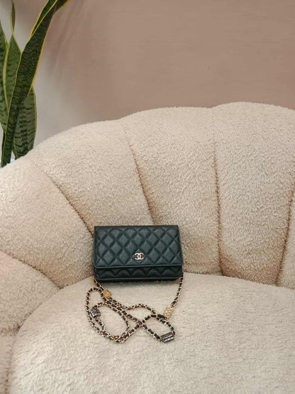 Chanel Classic Wallet on Chain Black Caviar Microchipped