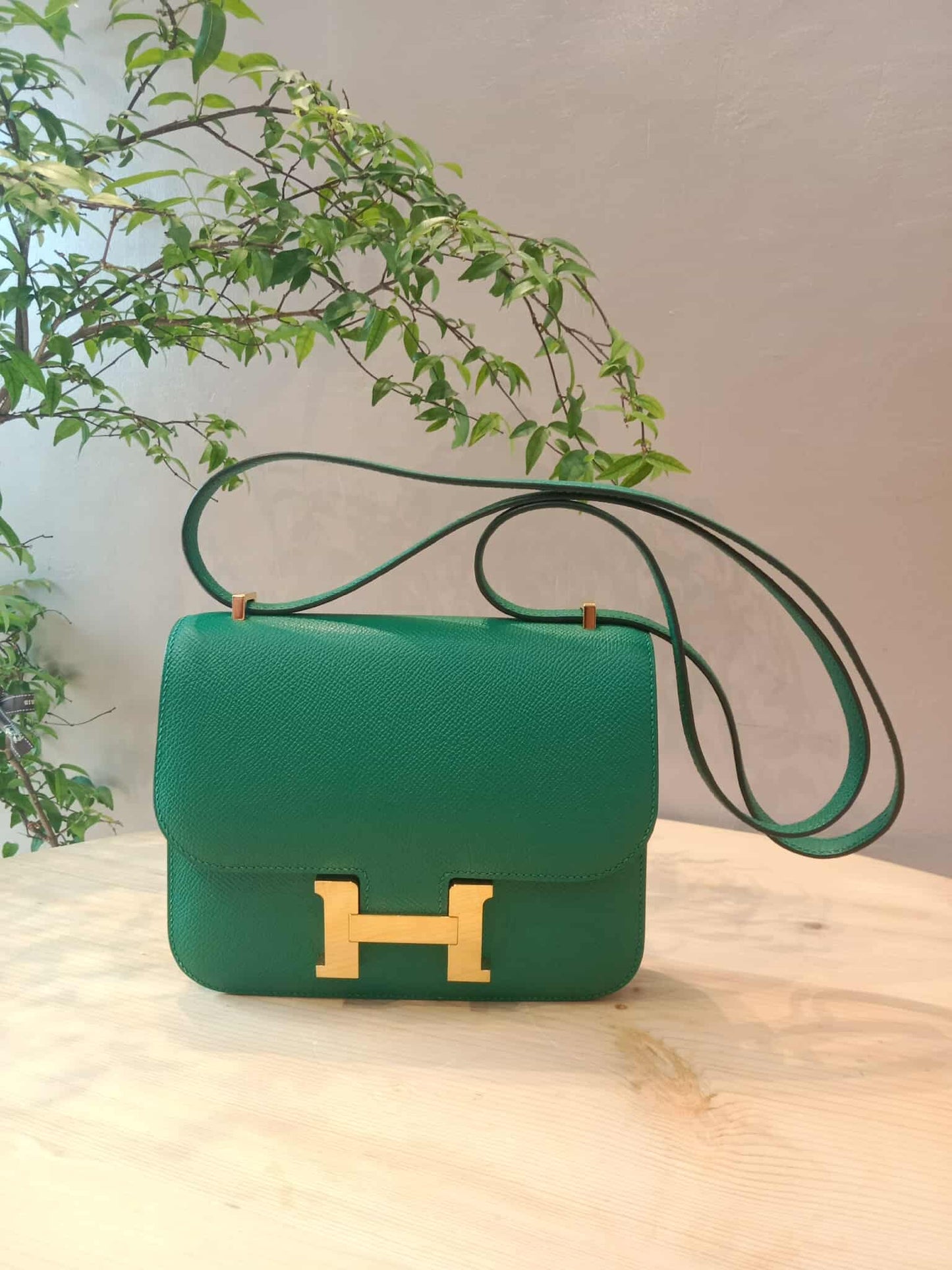 Hermes Constance 18 Green Epsom Stamp C 2018