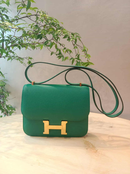 Hermes Constance 18 Green Epsom Stamp C 2018