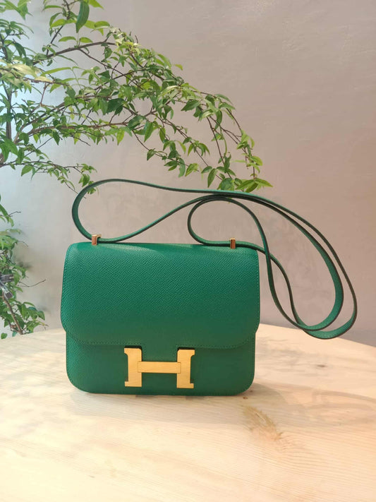 Hermes Constance 18 Green Epsom Stamp C 2018