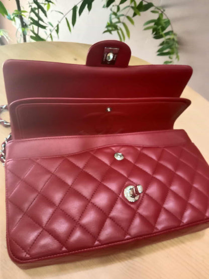 Chanel Timeless Red Quilted Lambskin Classic Double Flap Medium Series 17
