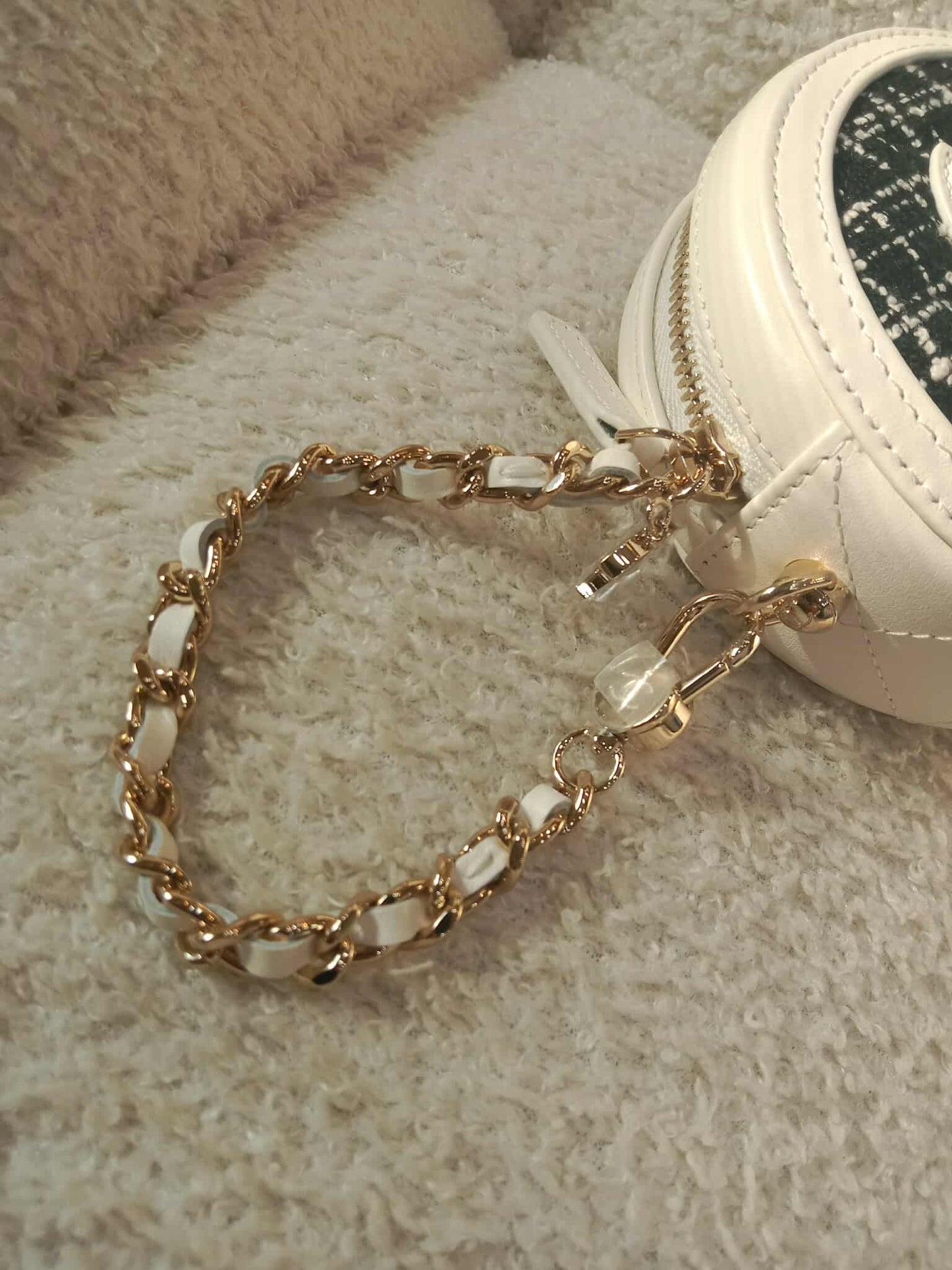 Chanel Tweed Quilted Round Filigree Pouch with Chain Black/White Microchipped