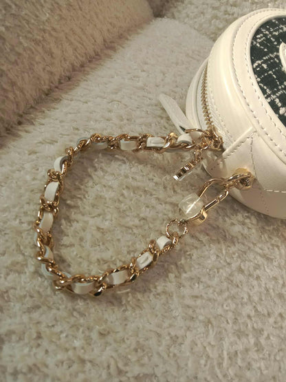 Chanel Tweed Quilted Round Filigree Pouch with Chain Black/White Microchipped