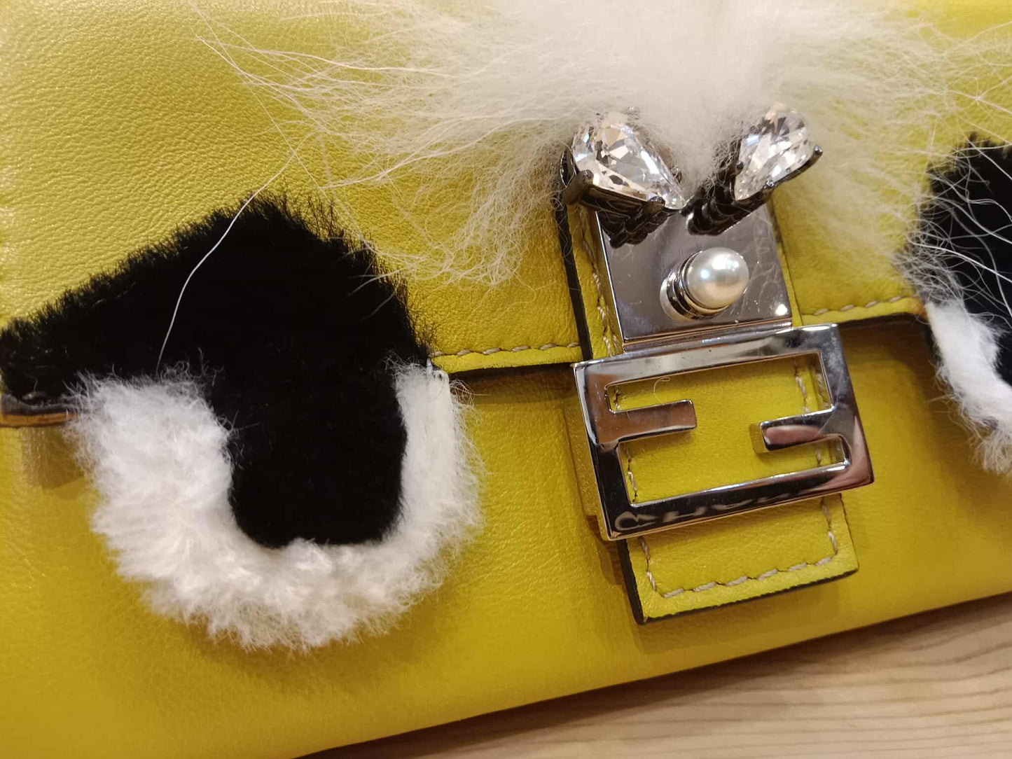 Fendi Monster Baguette Leather and Fur Micro