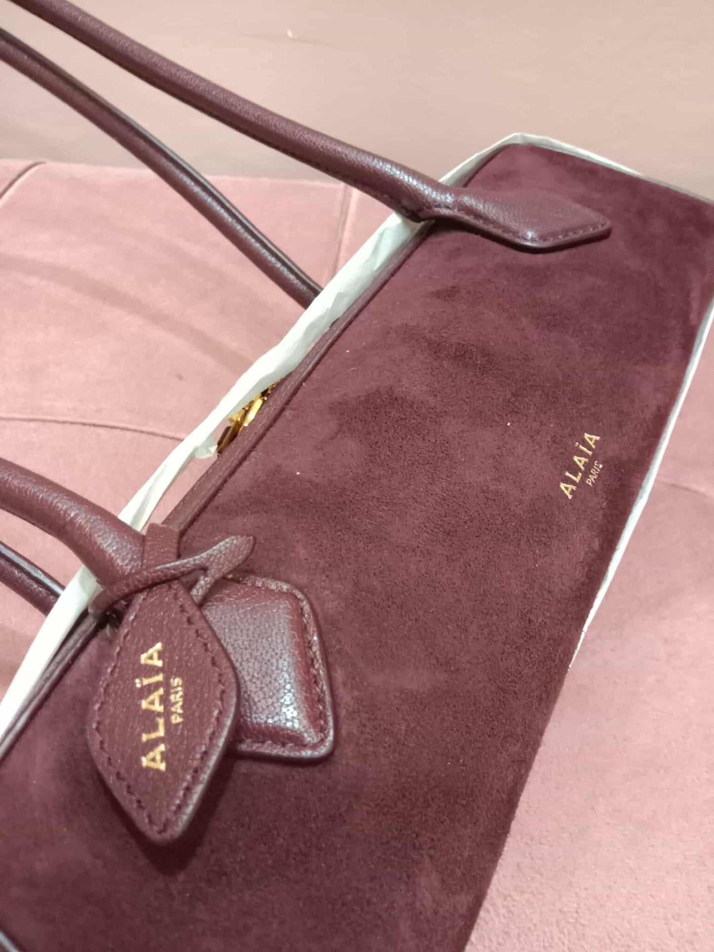Alaia Le Teckel Suede Bag Burgundy