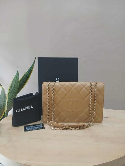 Chanel Diamond CC Chain Brown Caramel Lambskin Flap Bag Series 18