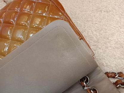 Chanel Quilted Maxi Double Flap Patent Tan Series 15