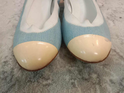 Chanel Coco Mark Ballerina Denim Pumps Size 37C