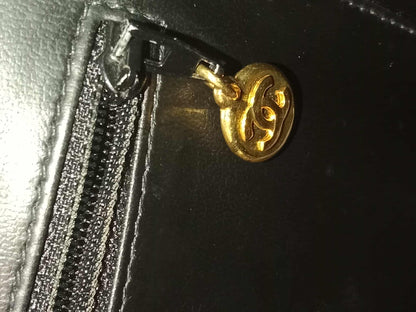 Chanel Vanity Black Leather Stitched Cosmetic Beauty Bag Series 2