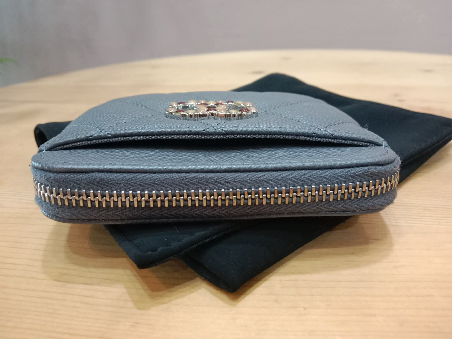 Chanel Quilted Caviar Crystal CC Zipped Coin Purse Dark Grey Diamond Quilted Multicolored Crystal Embellished CC Logo Microchipped