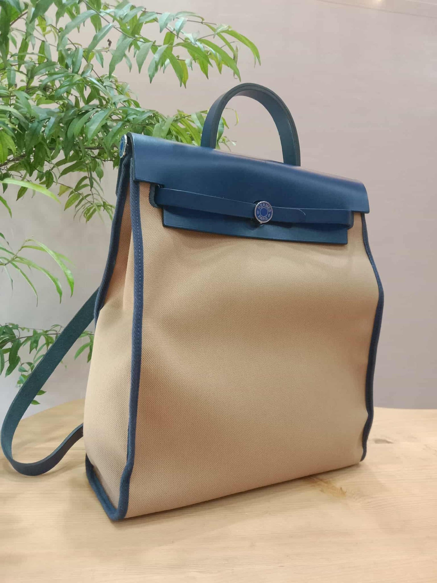Hermes Herbag Ado Zip Backpack Canvas Bicolor Tan/Blue Stamp U 2022