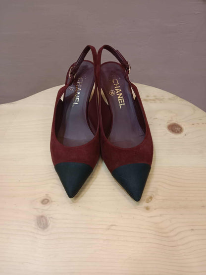 Chanel Suede Slingback Mules Maroon 37C