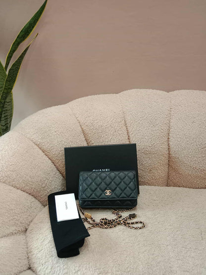 Chanel Classic Wallet on Chain Black Caviar Microchipped